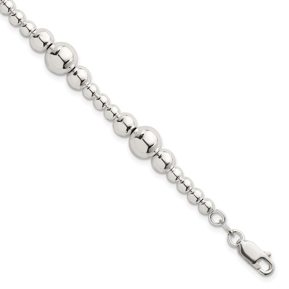 Sterling Silver Polished and Multi-Size Beads 7.5 Inch Bracelet
