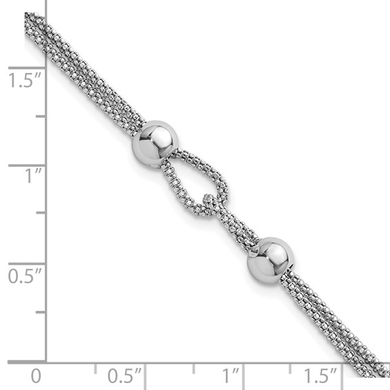 Sterling Silver Rhodium-plated Polished Beads Double Strand Mesh 7 inch with 0.75 inch Extender Bracelet