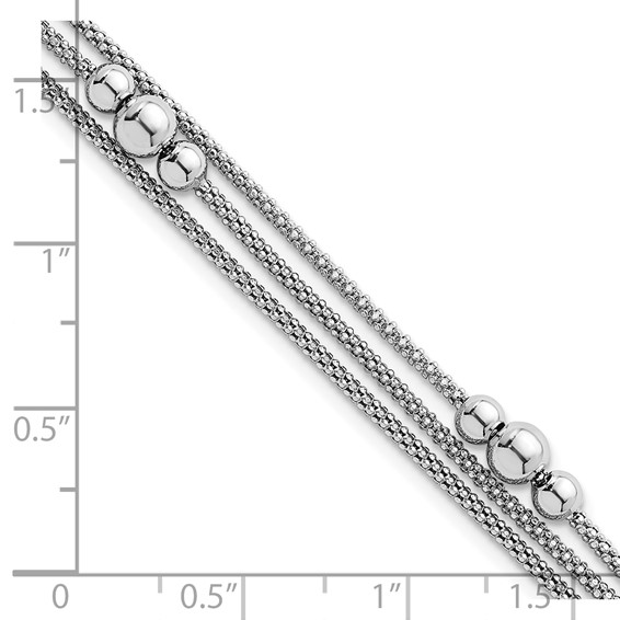 Sterling Silver Rhodium-plated Beaded Triple Strand Mesh 7 inch with 0.5 inch Extension Bracelet