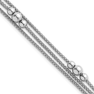 Sterling Silver Rhodium-plated Beaded Triple Strand Mesh 7 inch with 0.5 inch Extension Bracelet
