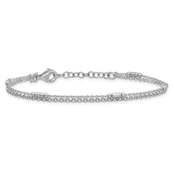 Sterling Silver Rhodium-plated Polished 2-strand 7 inch with 1 inch extender Bracelet