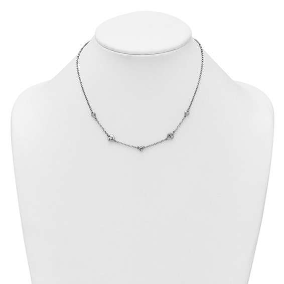 Sterling Silver Rhodium-plated Polished Five Puffed Hearts 16 inch with 2 inch Extender Necklace