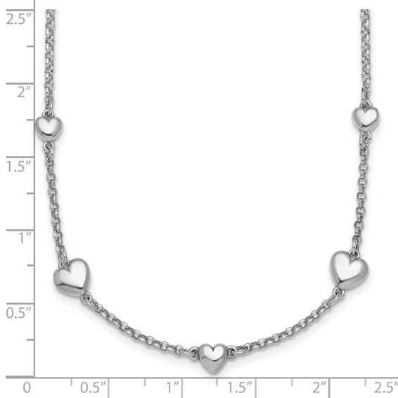 Sterling Silver Rhodium-plated Polished Five Puffed Hearts 16 inch with 2 inch Extender Necklace