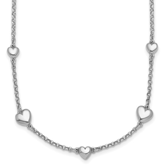 Sterling Silver Rhodium-plated Polished Five Puffed Hearts 16 inch with 2 inch Extender Necklace
