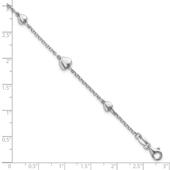 Sterling Silver Rhodium-plated Polished Five Puffed Hearts 7 inch with 1 inch Extender Bracelet