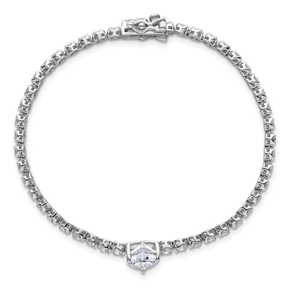 Sterling Silver Rhodium-plated Polished Round and Heart CZ 7.25 Inch Bracelet