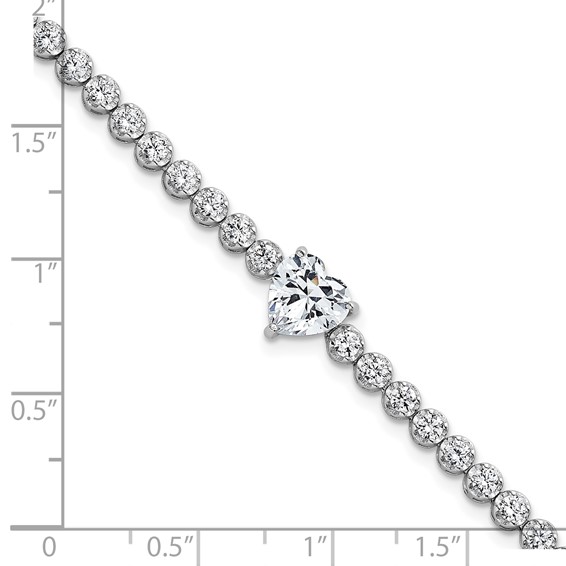 Sterling Silver Rhodium-plated Polished Round and Heart CZ 7.25 Inch Bracelet