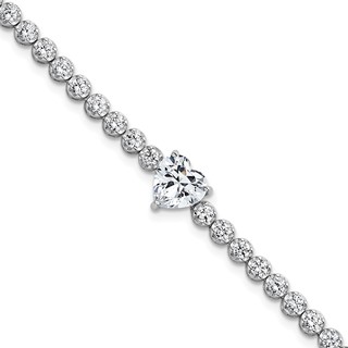 Sterling Silver Rhodium-plated Polished Round and Heart CZ 7.25 Inch Bracelet