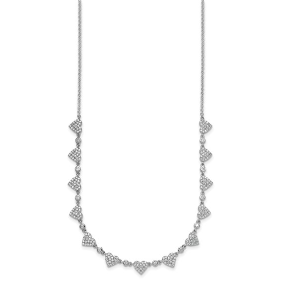 Sterling Silver Pave Hearts Necklace
