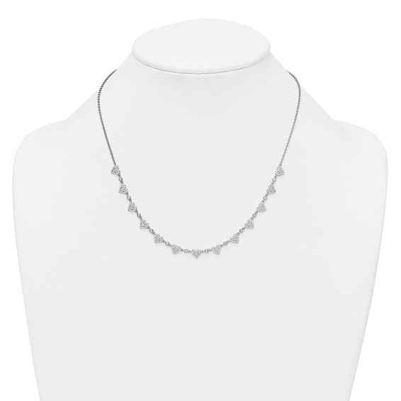 Sterling Silver Pave Hearts Necklace