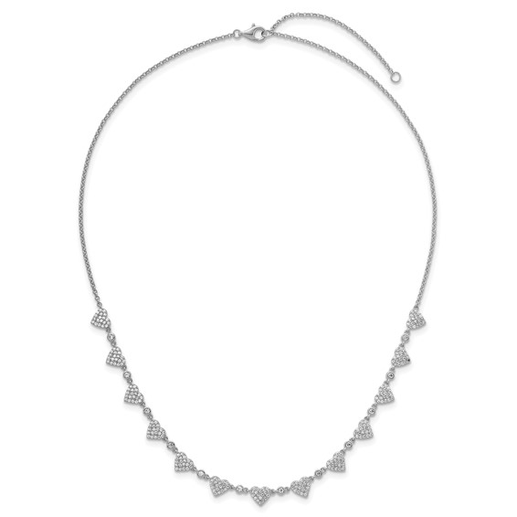 Sterling Silver Pave Hearts Necklace