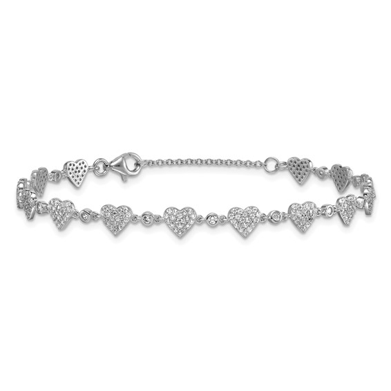 Sterling Silver Pave CZ Hearts Bracelet