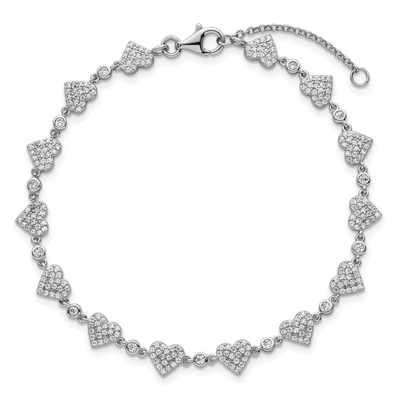 Sterling Silver Pave CZ Hearts Bracelet