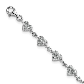 Sterling Silver Pave CZ Hearts Bracelet