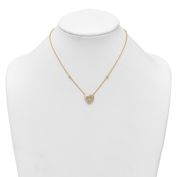 Sterling Silver Gold-tone Polished CZ and Champagne Enamel Open Heart 16 inch with 2 inch Extension Necklace