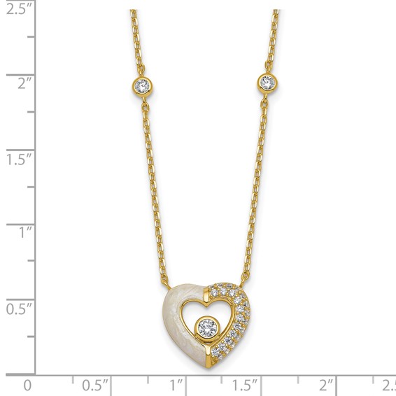 Sterling Silver Gold-tone Polished CZ and Champagne Enamel Open Heart 16 inch with 2 inch Extension Necklace