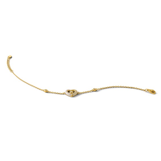 Sterling Silver Gold-tone Polished CZ and Champagne Enamel Open Heart 7 inch with 1 inch Extension Bracelet