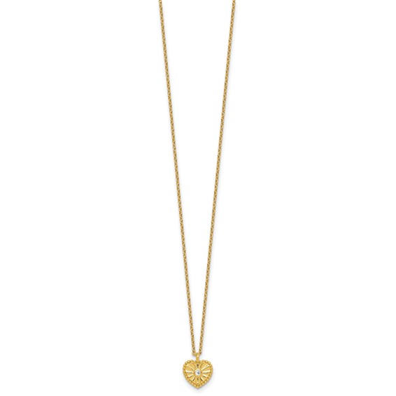 Sterling Silver Textured Heart with CZ Necklace