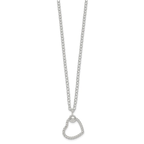 Sterling Silver Polished and Twisted Heart 18 Inch Cable Chain Necklace