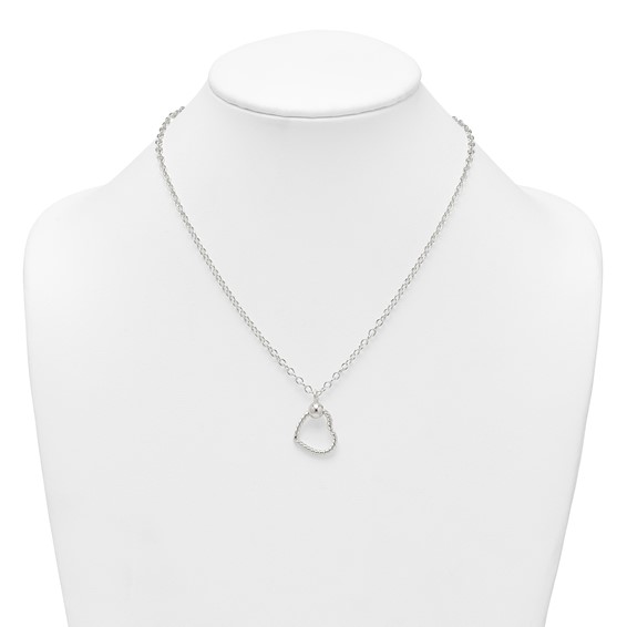 Sterling Silver Polished and Twisted Heart 18 Inch Cable Chain Necklace
