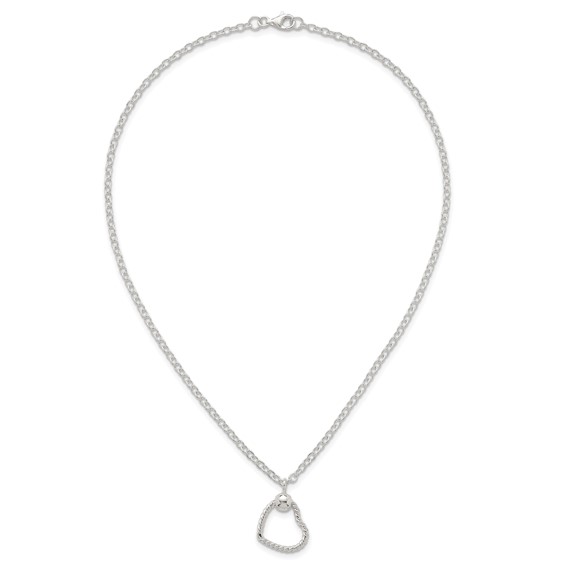 Sterling Silver Polished and Twisted Heart 18 Inch Cable Chain Necklace