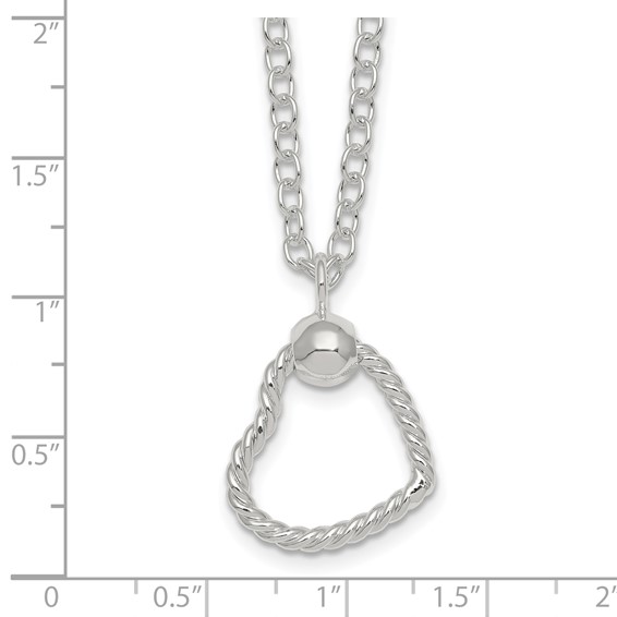 Sterling Silver Polished and Twisted Heart 18 Inch Cable Chain Necklace