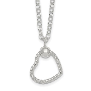 Sterling Silver Polished and Twisted Heart 18 Inch Cable Chain Necklace