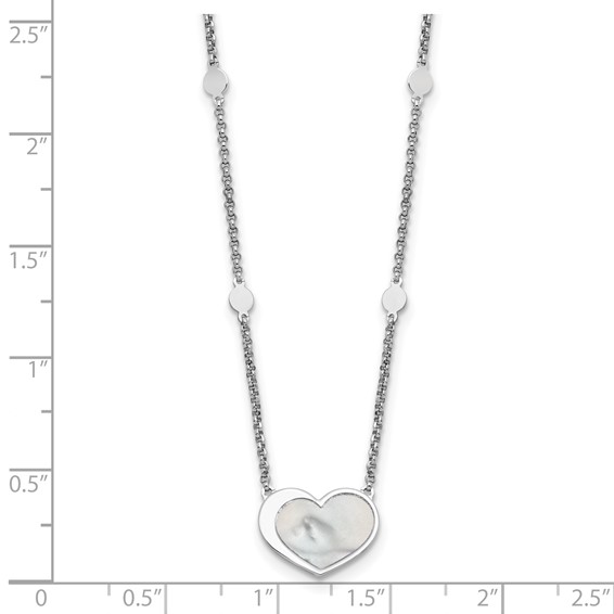 Sterling Silver Rhodium-plated Mother of Pearl Heart 16 inch with 1 inch extension Station Necklace