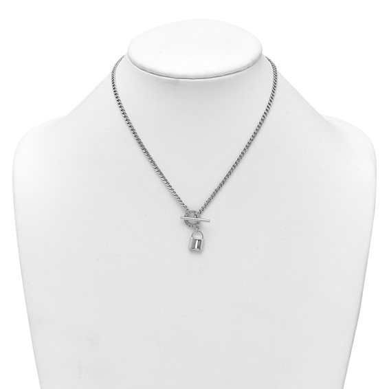 Sterling Silver Rhodium-plated CZ 16 inch with 2 inch extender Lock Pendant Toggle Necklace