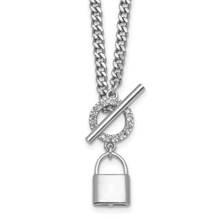 Sterling Silver Rhodium-plated CZ 16 inch with 2 inch extender Lock Pendant Toggle Necklace