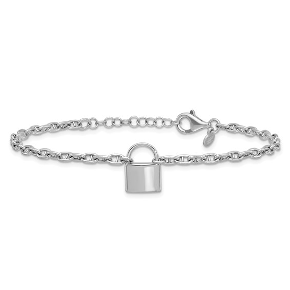 Sterling Silver Rhodium-plated 7 inch with 1 inch extender Lock Bracelet