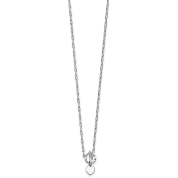 Sterling Silver Rhodium-plated Polished Heart Dangle Paperclip Link 16 Inch with 2 Inch Extension Necklace