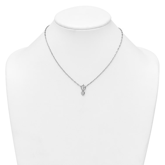 Sterling Silver Rhodium-plated Polished Heart Dangle Paperclip Link 16 Inch with 2 Inch Extension Necklace