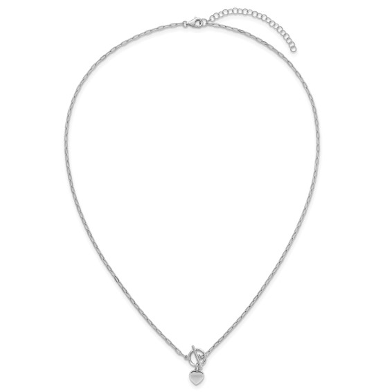 Sterling Silver Rhodium-plated Polished Heart Dangle Paperclip Link 16 Inch with 2 Inch Extension Necklace
