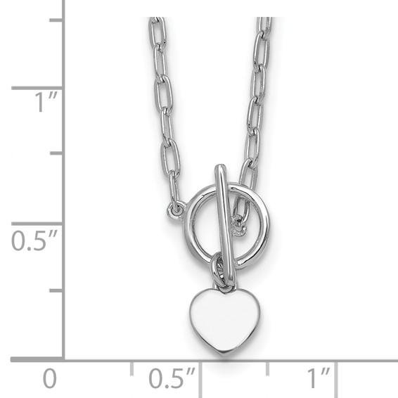 Sterling Silver Rhodium-plated Polished Heart Dangle Paperclip Link 16 Inch with 2 Inch Extension Necklace