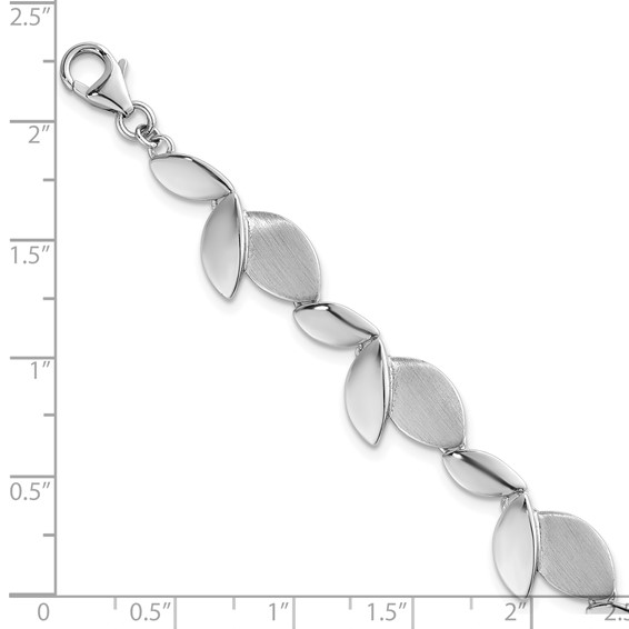 Sterling Silver Rhodium-plated Brushed and Polished Fancy Leaves 7.5 inch with 0.75 inch Extension Bracelet