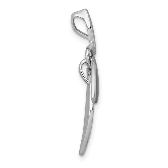 Sterling Silver Rhodium-plated Brushed and Polished Fancy Leaves Chain Slide Pendant