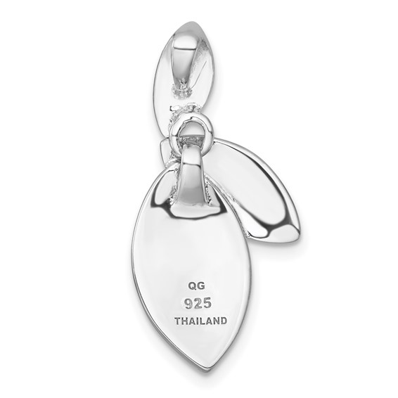 Sterling Silver Rhodium-plated Brushed and Polished Fancy Leaves Chain Slide Pendant