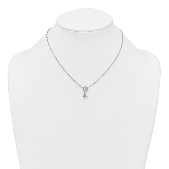 Sterling Silver Rhodium-plated Polished Butterfly Dangle Paperclip Link 16 Inch with 2 Inch Extension Necklace