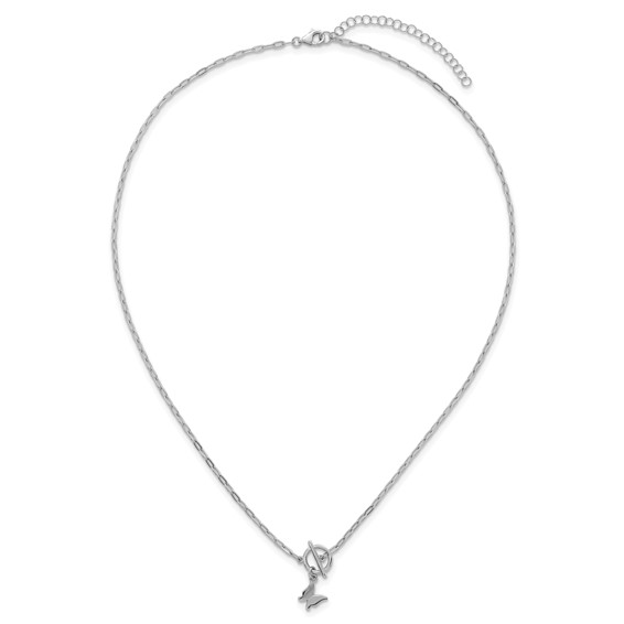 Sterling Silver Rhodium-plated Polished Butterfly Dangle Paperclip Link 16 Inch with 2 Inch Extension Necklace