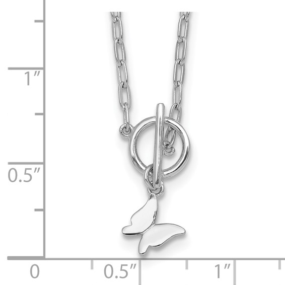 Sterling Silver Rhodium-plated Polished Butterfly Dangle Paperclip Link 16 Inch with 2 Inch Extension Necklace