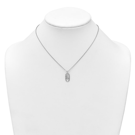 Sterling Silver Rhodium-plated CZ Oval with Butterfly 16 inch with 1.5 inch Extension Necklace