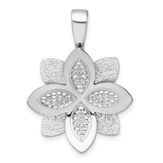 Sterling Silver Rhodium-plated Polished Brushed and Textured Flower Pendant