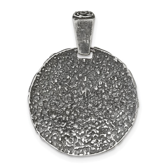 Sterling Silver Antiqued Floral 24mm Round Disc Pendant
