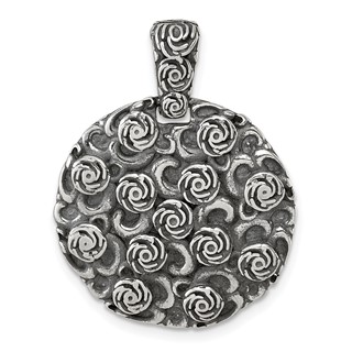 Sterling Silver Antiqued Floral 24mm Round Disc Pendant