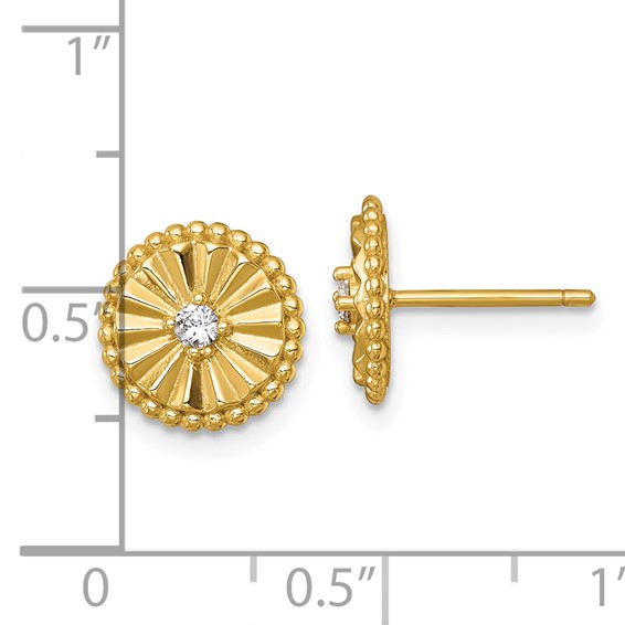 Sterling Silver Polished and Textured Circle with CZ Earrings