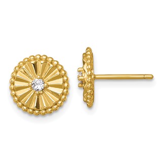 Sterling Silver Polished and Textured Circle with CZ Earrings