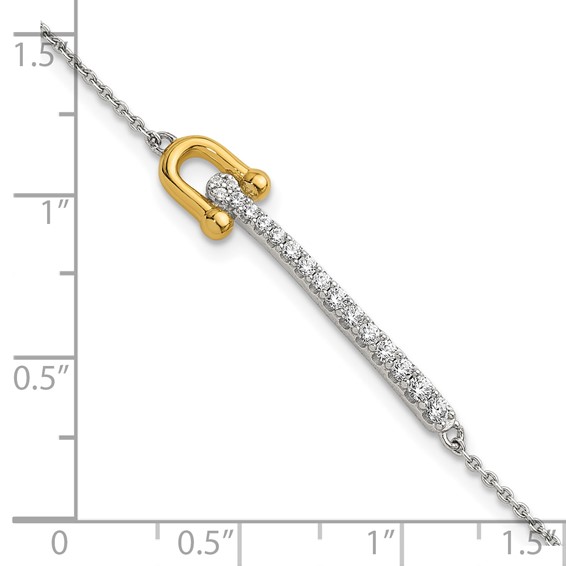 Sterling Silver Gold-tone CZ Polished 6.5 inch with 1 inch Extension Bracelet