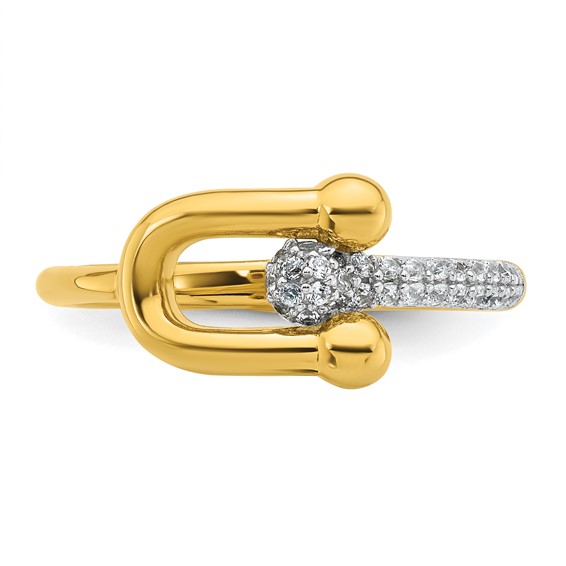 Sterling Silver Gold-tone CZ Polished And Textured Fancy Size 7 Ring