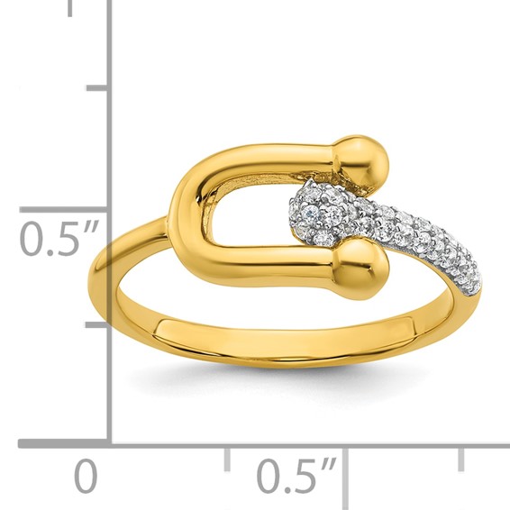 Sterling Silver Gold-tone CZ Polished And Textured Fancy Size 7 Ring